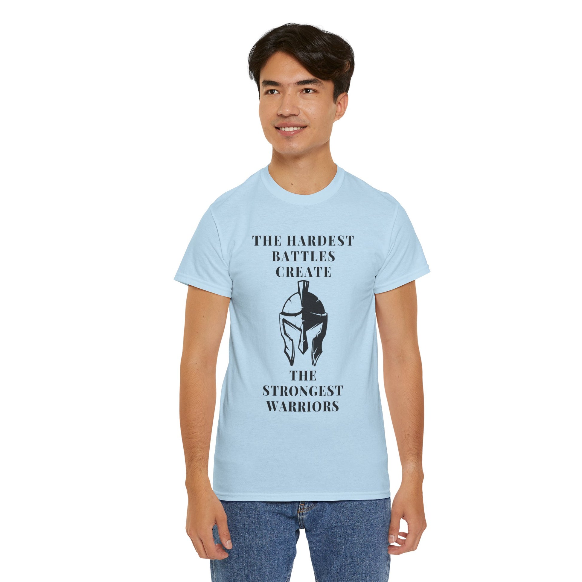 Motivational Unisex Heavy Cotton Tee - 'The Hardest Battles Create the Strongest Warriors' - SadCrafts