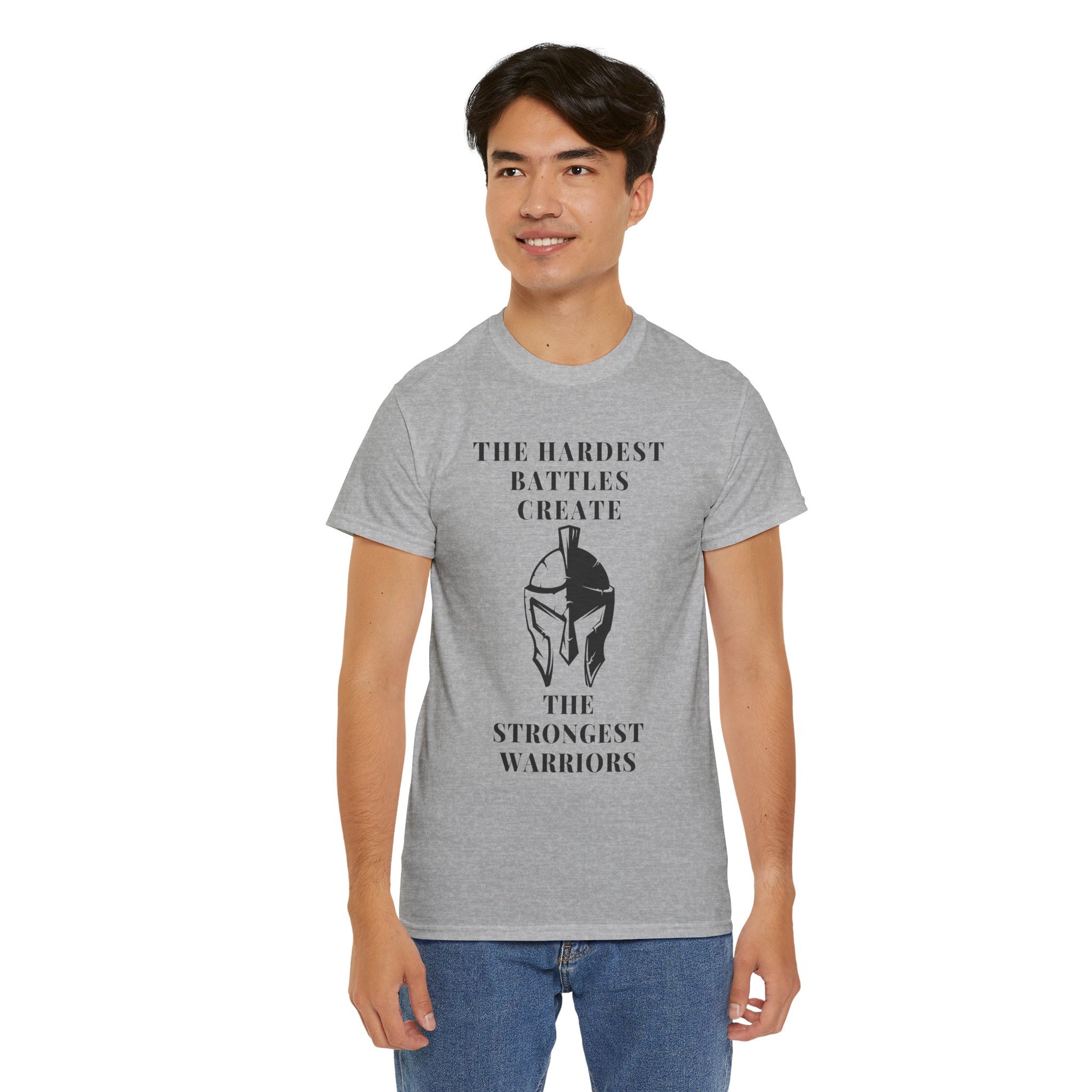 Motivational Unisex Heavy Cotton Tee - 'The Hardest Battles Create the Strongest Warriors' - SadCrafts